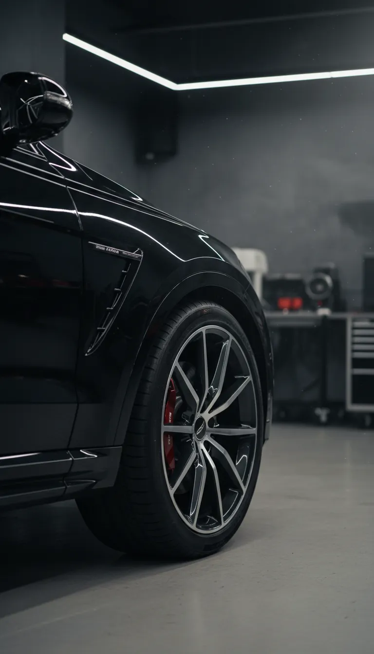 Black SUV parked in a showroom